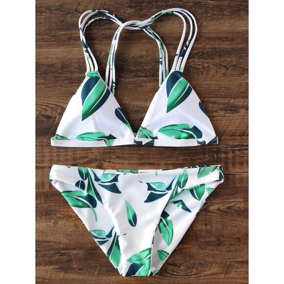 ✨ 2xHP✨Leaf Print Strappy Triangle Bikini Set✨ - Picture 2 of 5